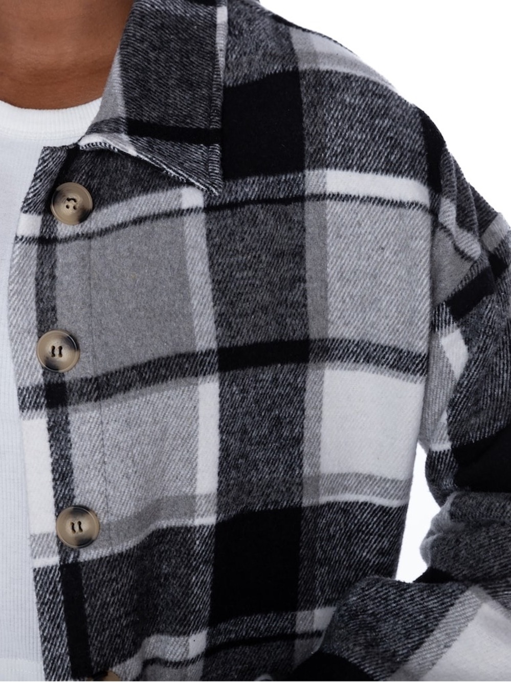 Fanatics NFL Women's San Francisco 49ers Gameday Gray Plaid Button-Up Overshirt - Picture 2 of 3